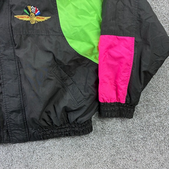 Vintage Indianapolis Motor Speedway Racing Jacket Mens XL Neon Black Auto Cars - Picture 3 of 6